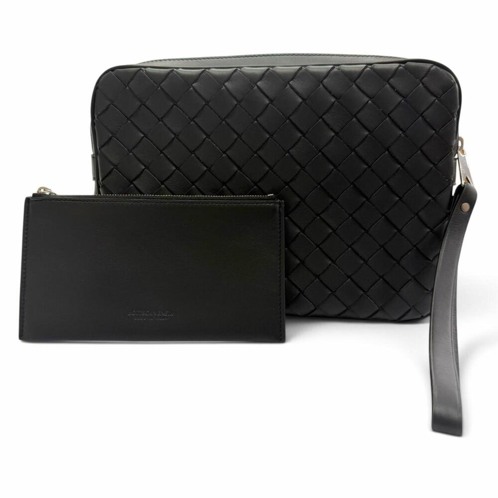 BOTTEGA VENETA 649916 Leather Intrecciato Clutch Bag with Pouch, Black, Made ...